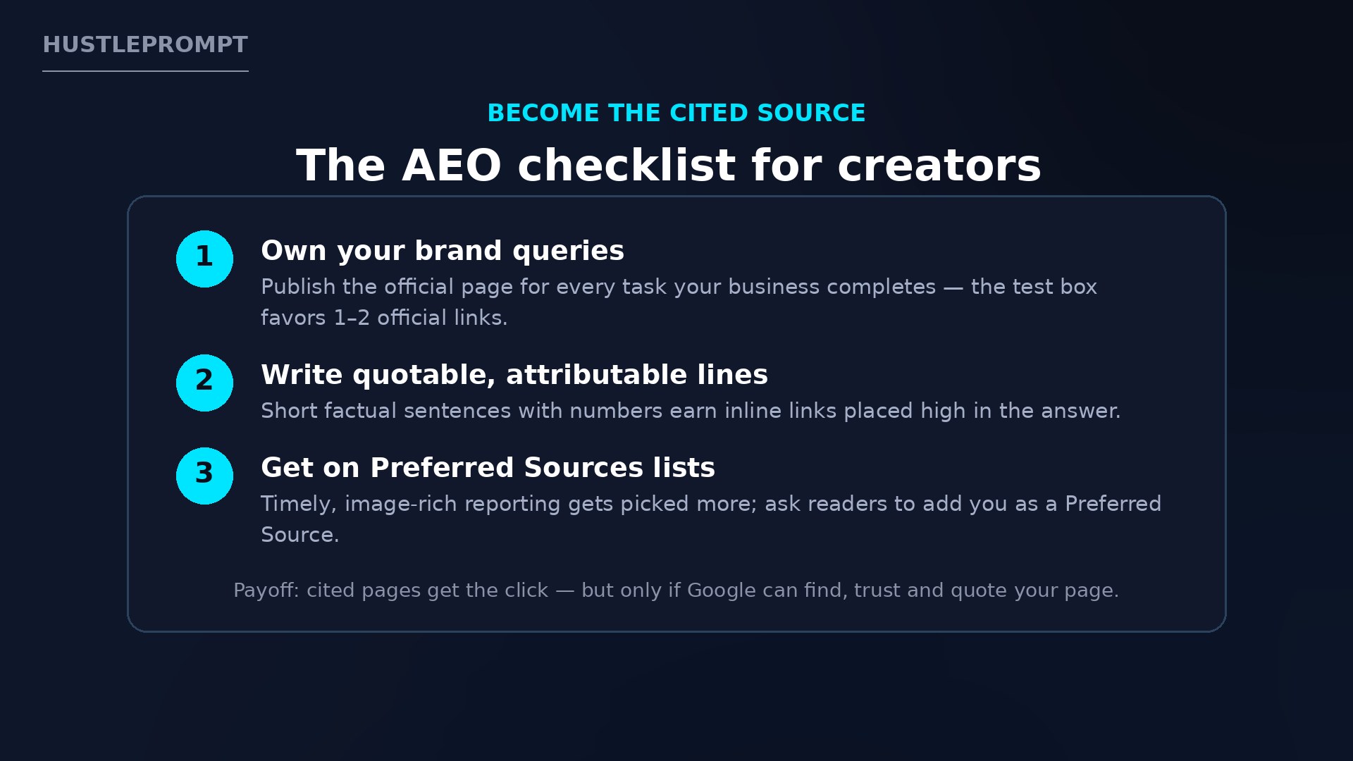 AEO checklist for creators to earn citations in Google AI Search