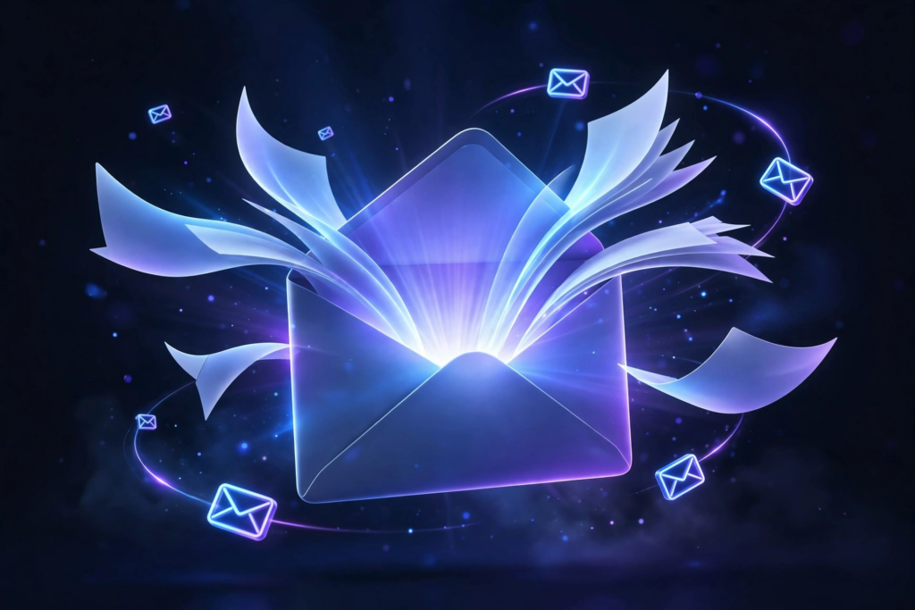 Cover illustration for the article How to Start a Newsletter With AI, showing an AI-assisted email newsletter concept