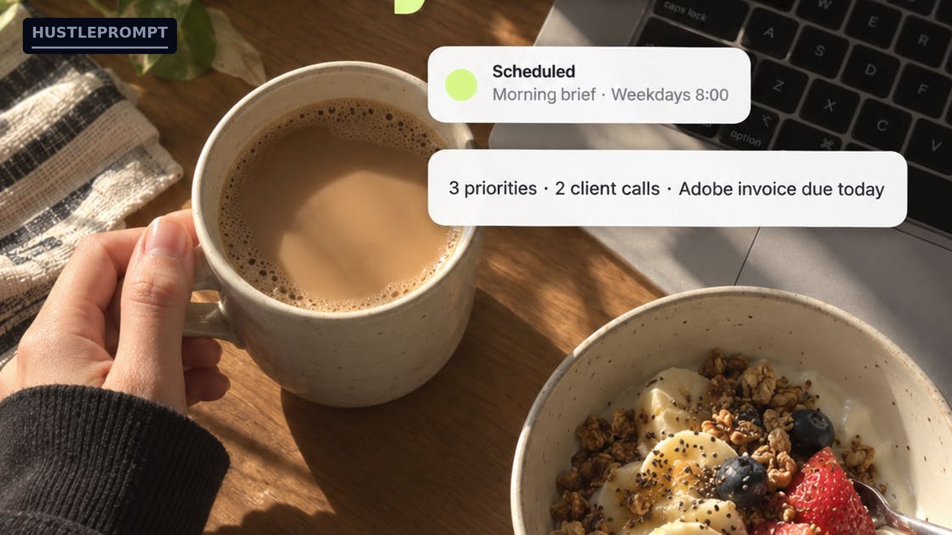 Official IrisGo launch creative showing the morning daily brief notification