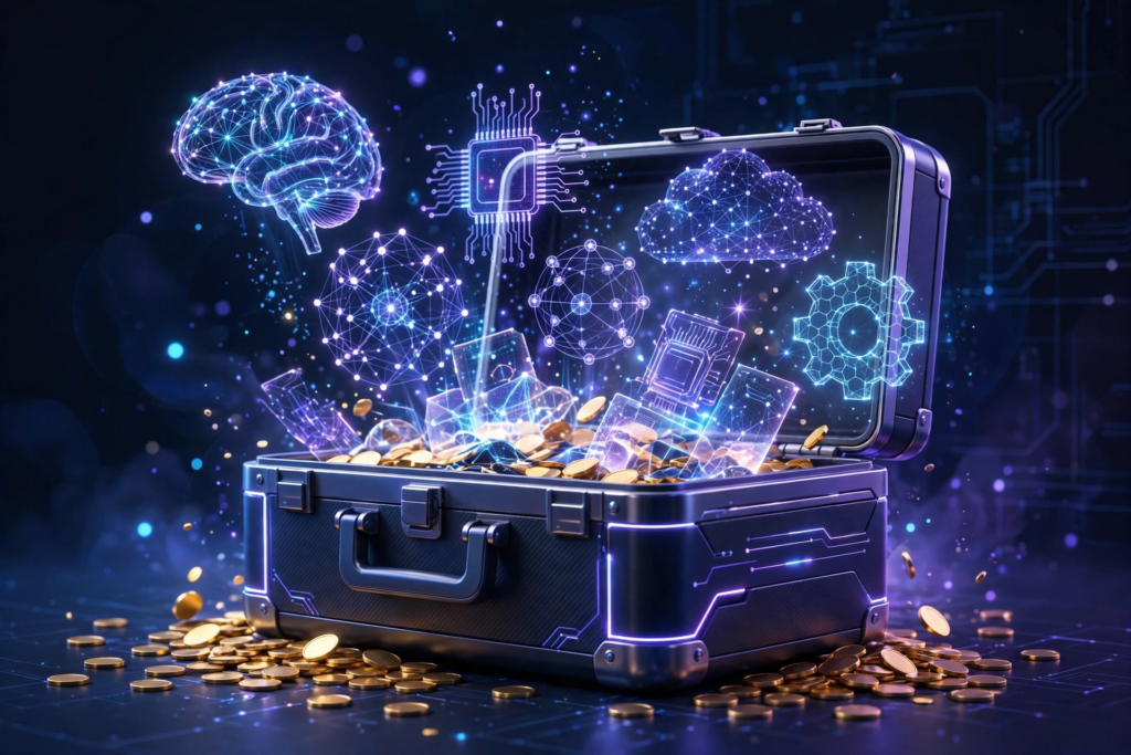 Cover illustration for the article 7 AI Tools That Can Actually Make You Money in 2026, showing AI tools generating income