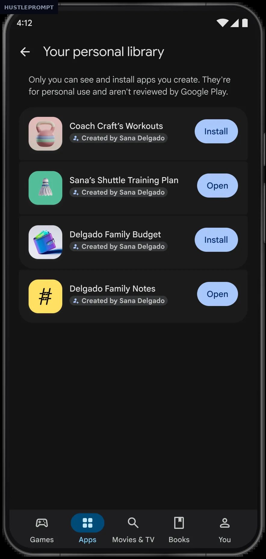 Google's official artwork for the Play personal-apps update.