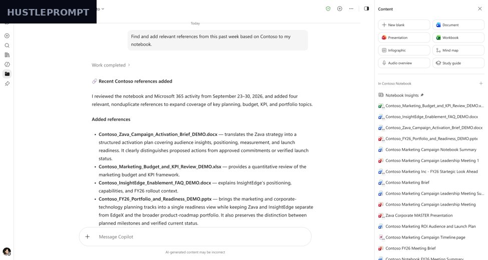 Official Microsoft screenshot of Copilot Notebooks features from the October 2026 update