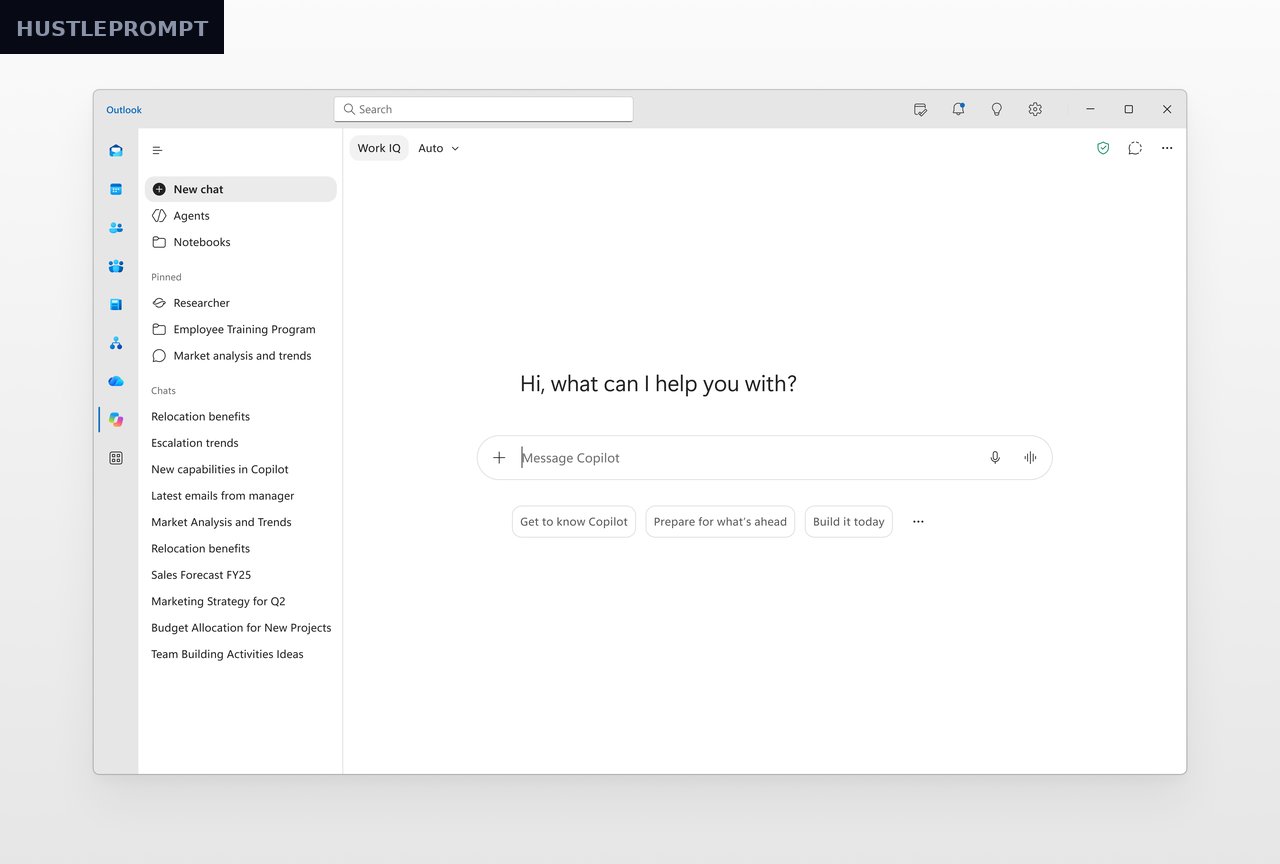 Official Microsoft screenshot of the updated Copilot chat layout in Outlook, admin message MC1458470