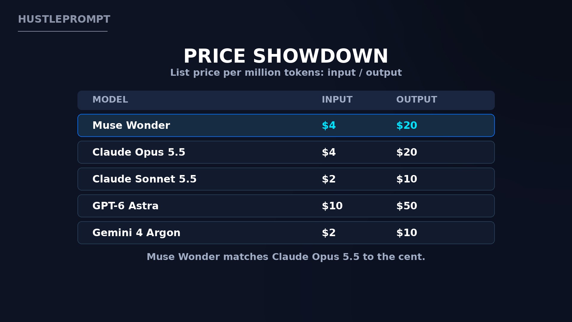 Price showdown: Meta Muse Wonder vs Claude Opus 5.5 and rivals, per million tokens