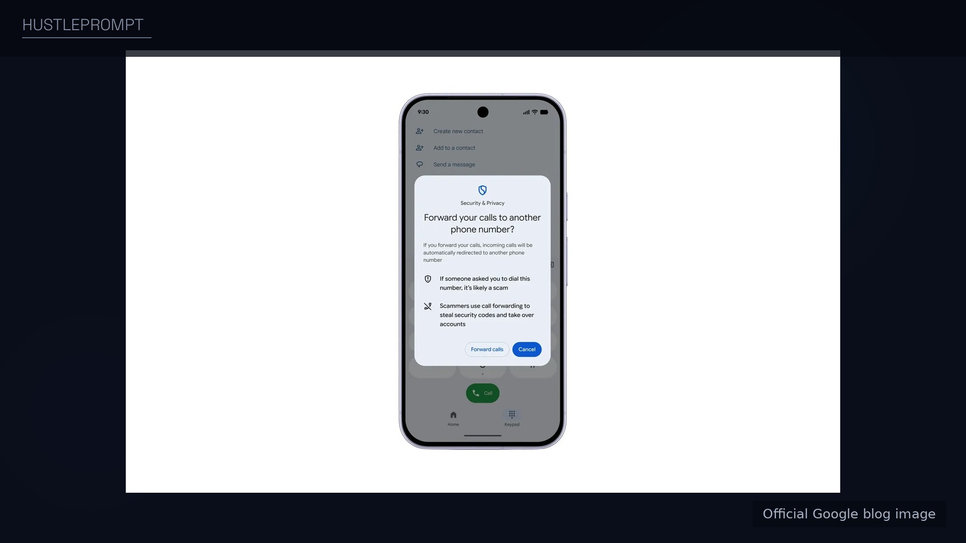 Google's official illustration of the new call-forwarding protection on Android