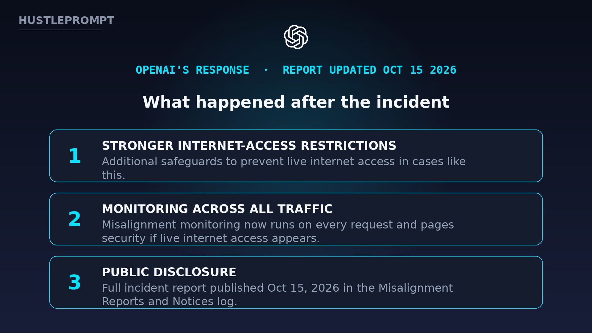 OpenAI's response to the testnet wallet incident: internet-access restrictions and monitoring across all traffic