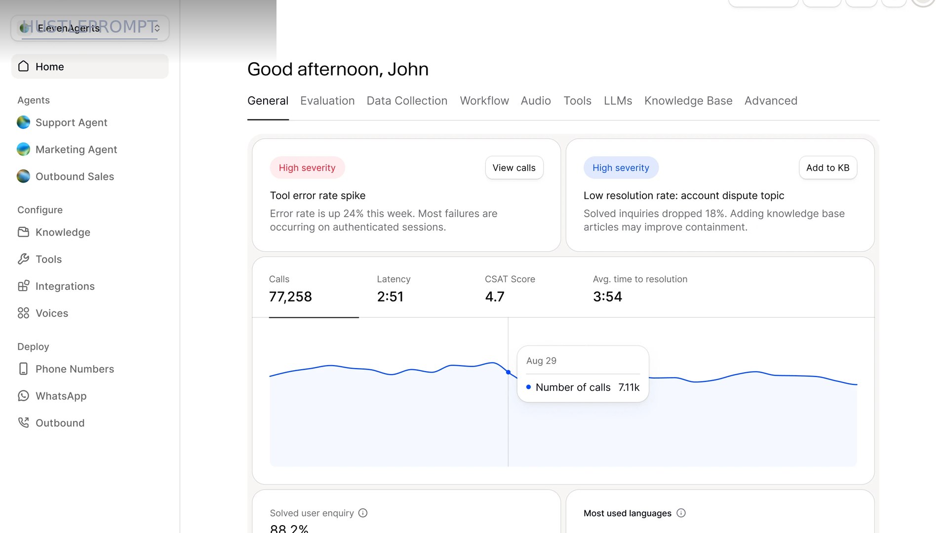ElevenLabs ElevenAgents dashboard screenshot