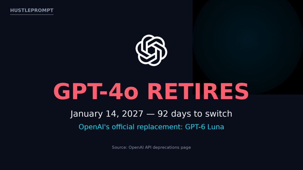 OpenAI logo with GPT-4o retirement January 14 2027 headline