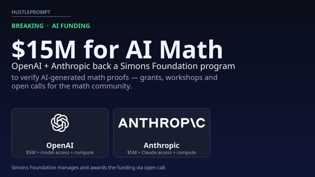 OpenAI and Anthropic logos with $15M for AI math headline