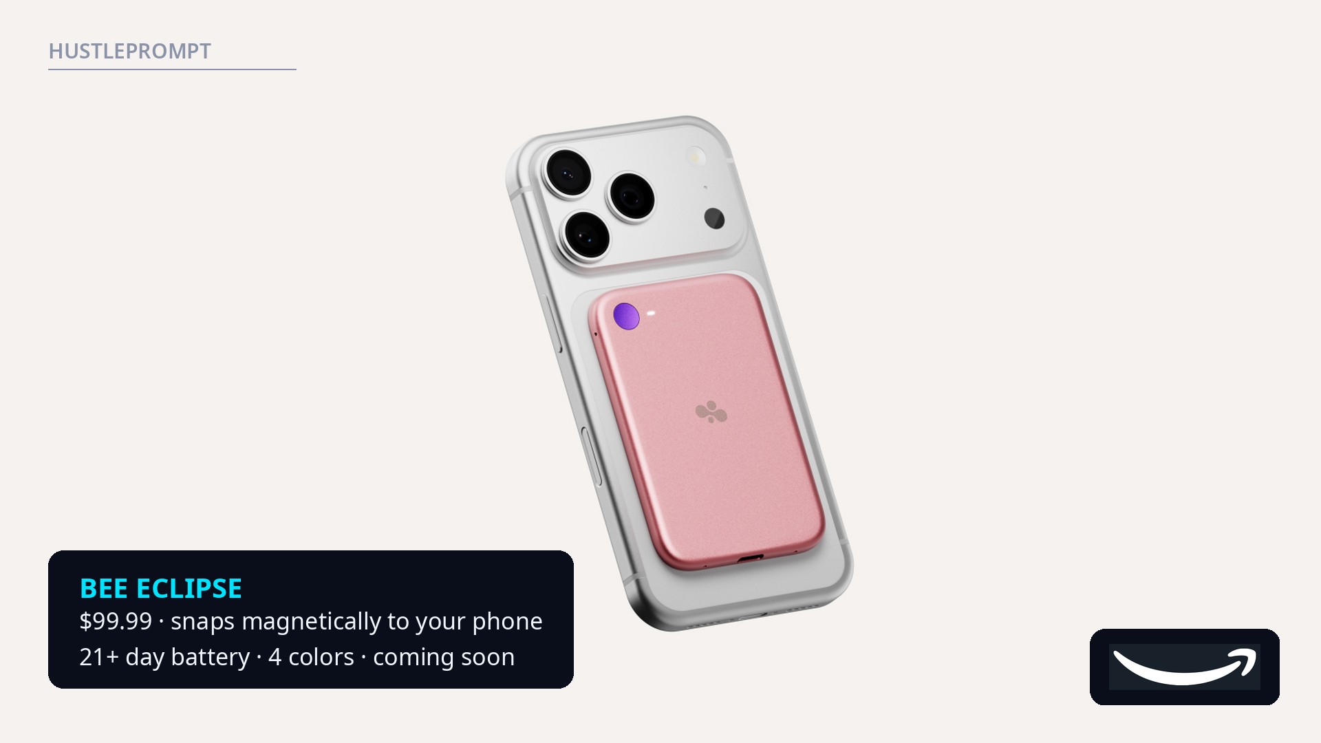 Bee Eclipse AI device in pink attached magnetically to a smartphone