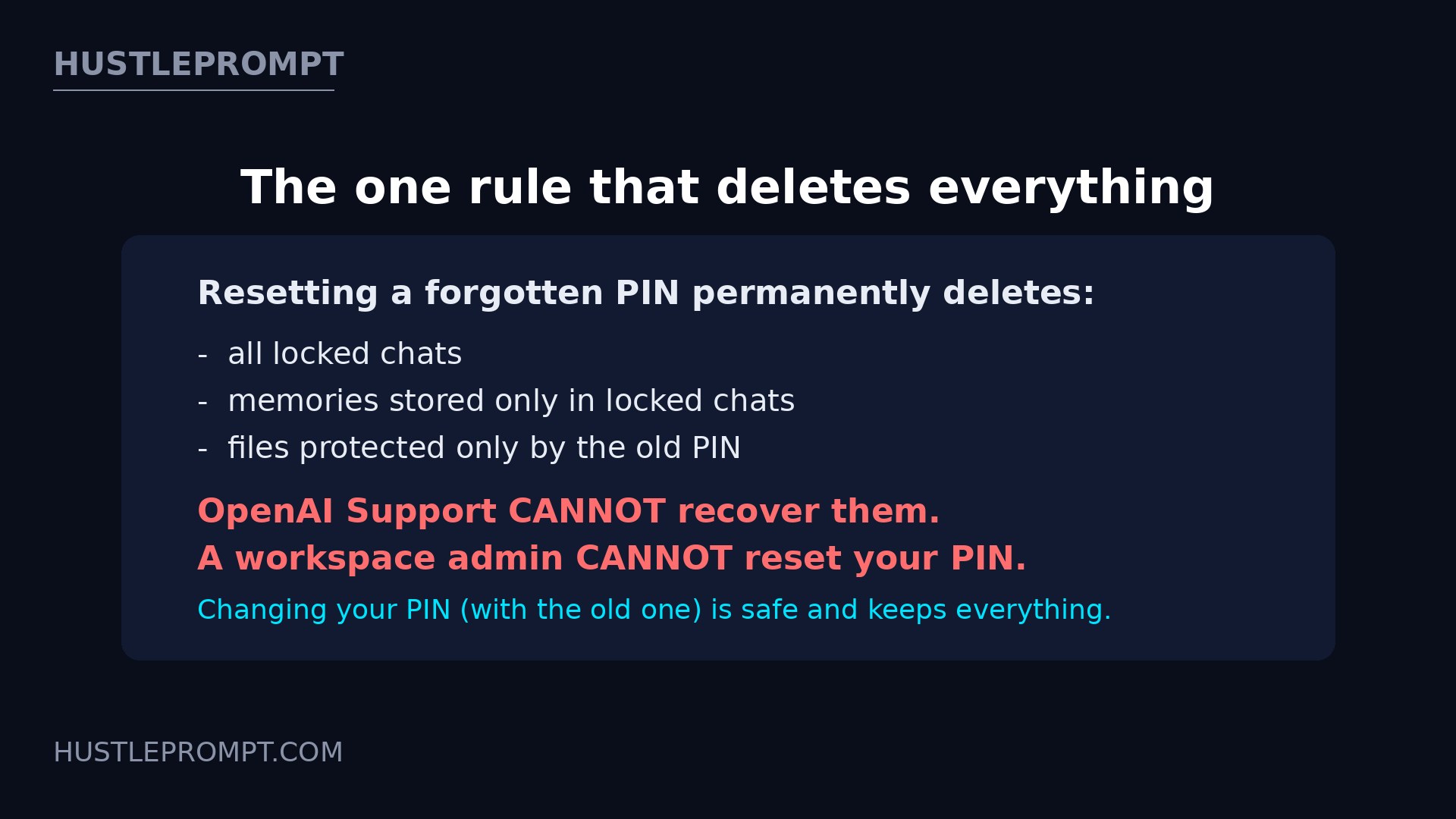 Warning: resetting a forgotten ChatGPT account PIN permanently deletes all locked chats, memories and protected files
