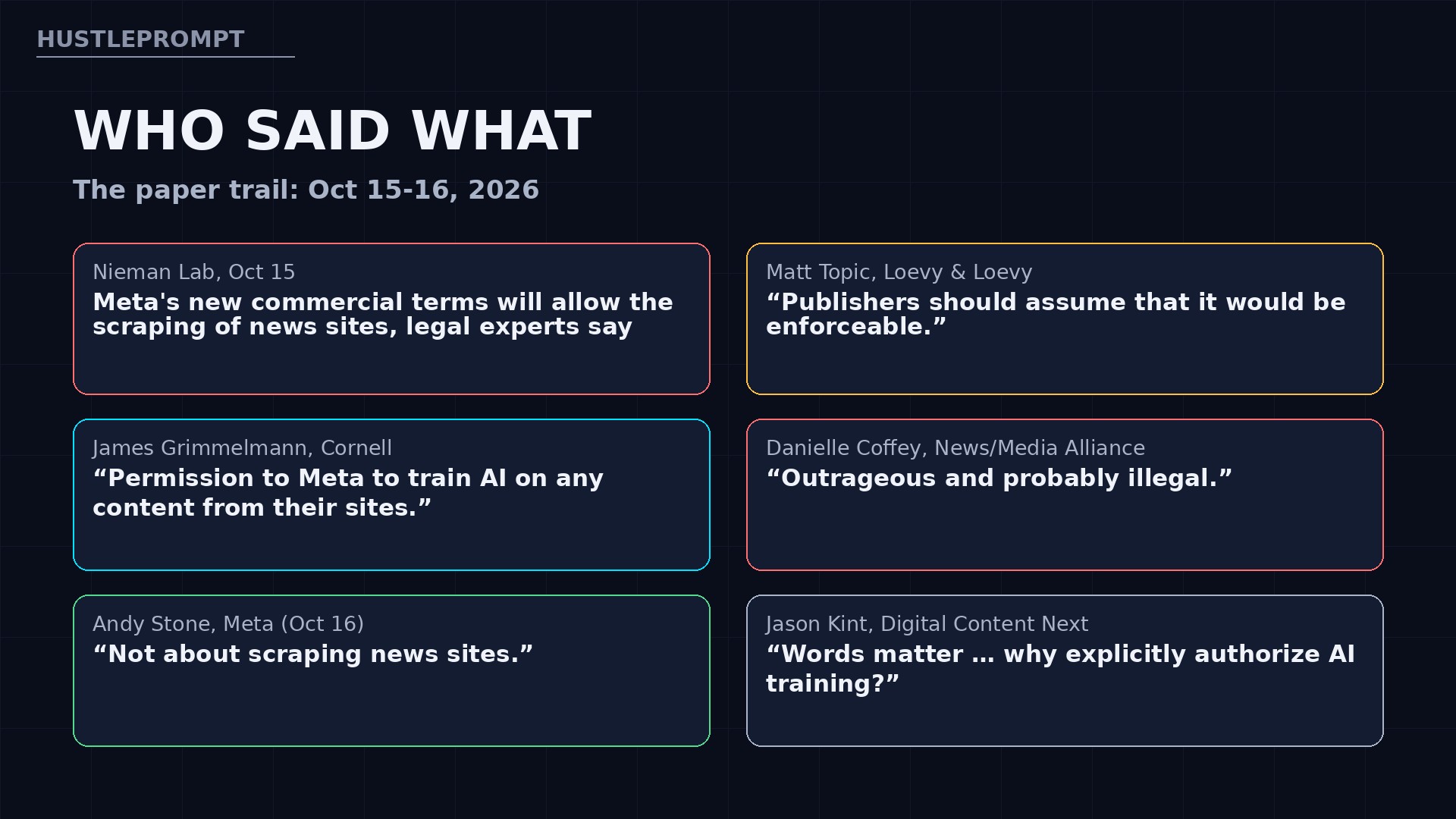Who said what: quotes on Meta's new commercial terms, October 15-16 2026