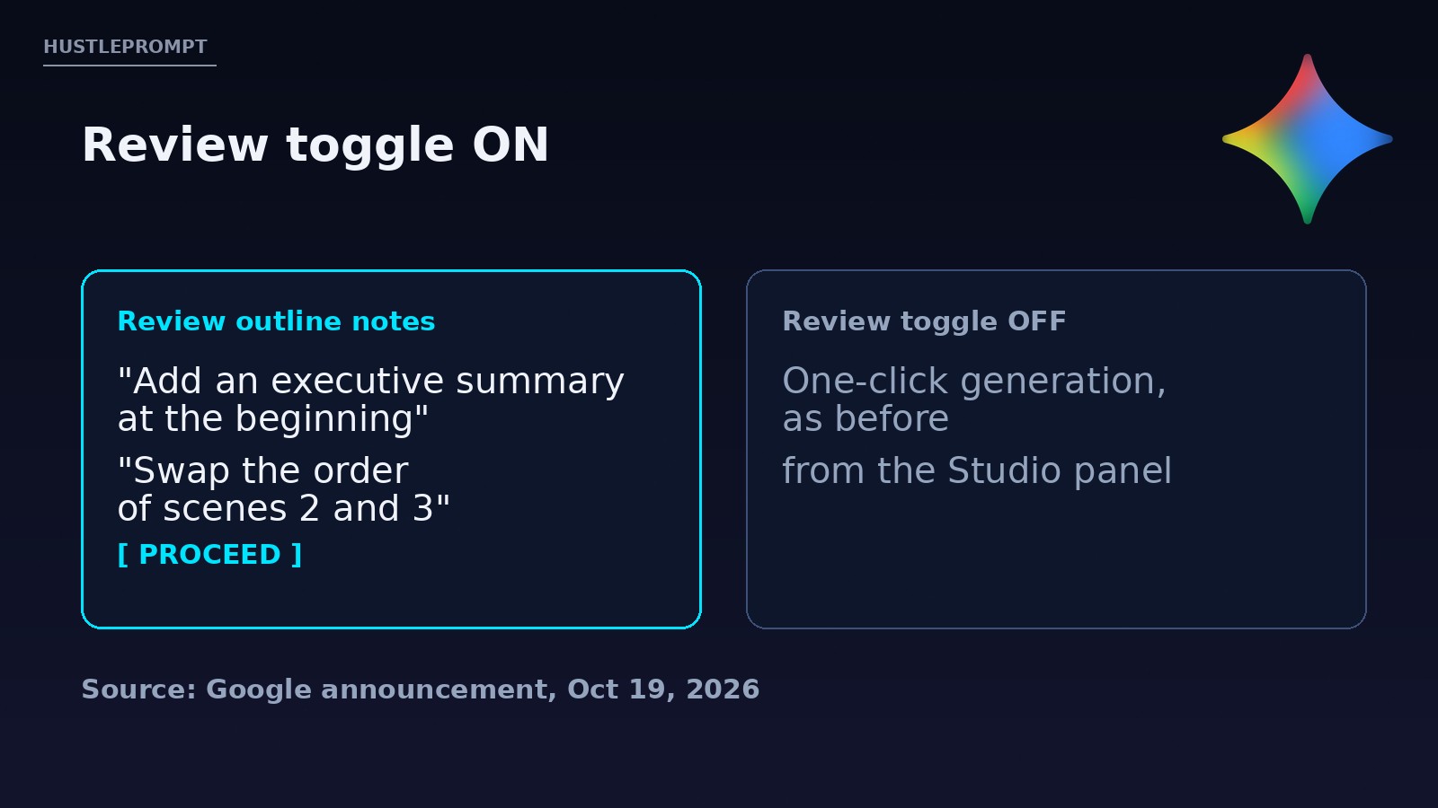 Review toggle on versus off in Gemini Notebook