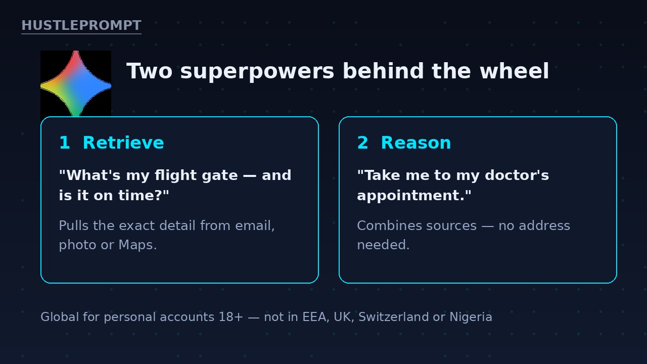 Gemini Personal Intelligence's two capabilities: retrieve specific details and reason across sources