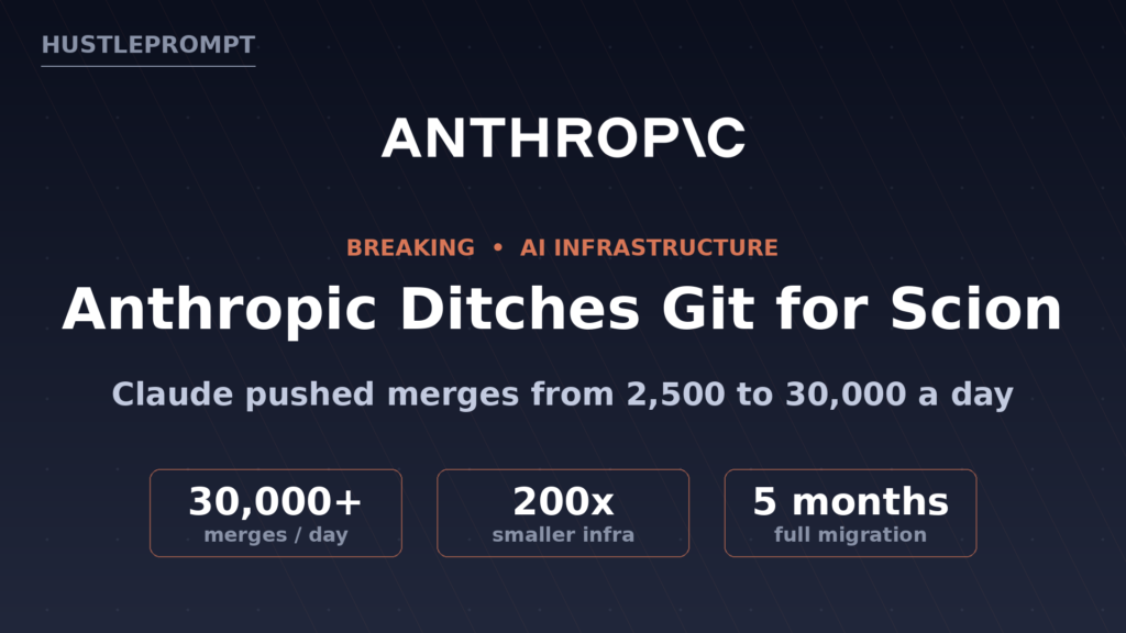 Anthropic Scion: Anthropic replaced git with its in-house Scion version control system after Claude pushed daily code merges past 30,000