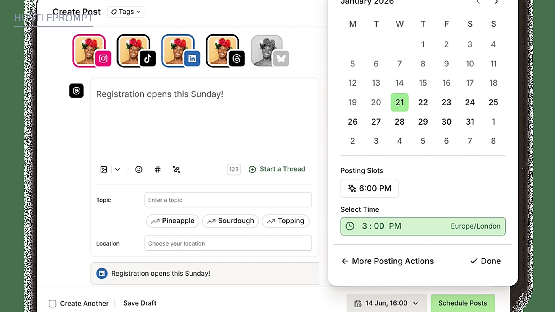 Buffer post composer for scheduling content across social channels