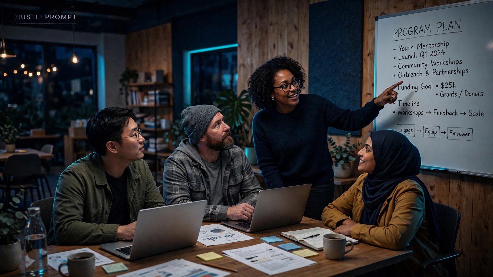 Nonprofit team meeting around conference table planning a mission-driven program